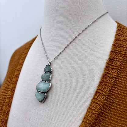 Four Stone Aquamarine Necklace in Fine Silver / Foxlark Collection