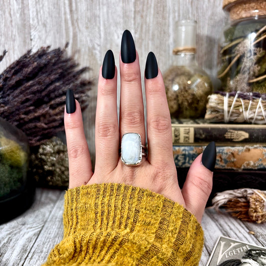 Rainbow Moonstone Ring Silver Size 8 / Foxlark Collection - One of a Kind