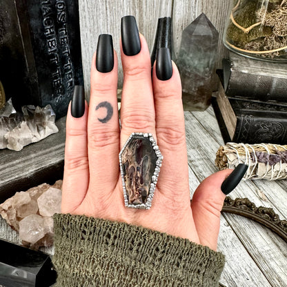 Fossilized Palm Root Coffin Ring Size 9 / Foxlark Collection