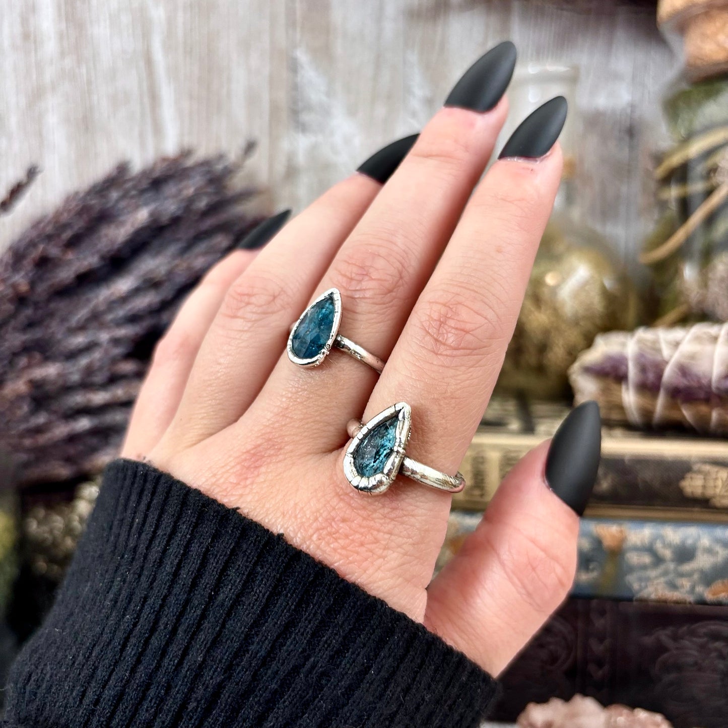 Blue Kyanite Teardrop Ring Fine Silver Small Faceted Stone Ring Size 5 6 7 8 9 10 11 / Foxlark Collection