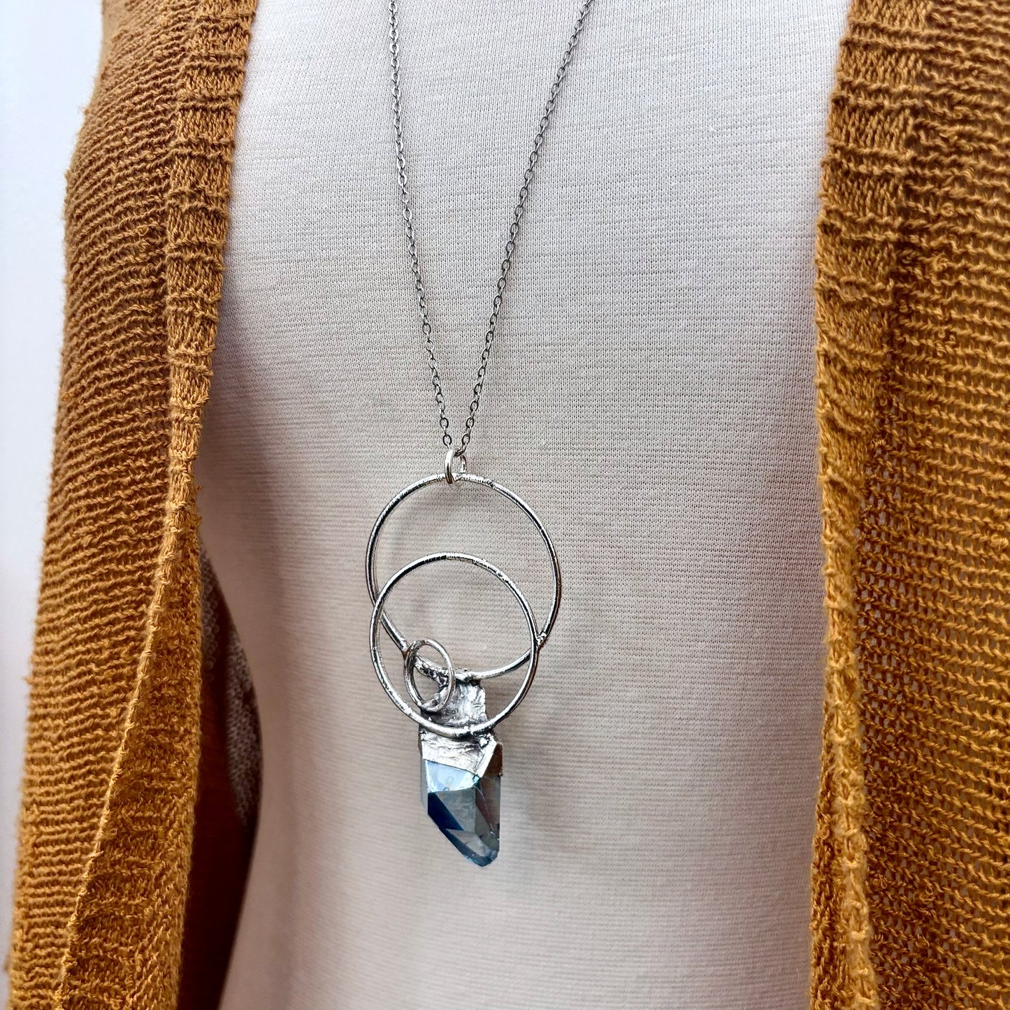 Raw Aqua Aura Quartz Crystal  Necklace in Fine Silver / Foxlark Collection - One of a Kind