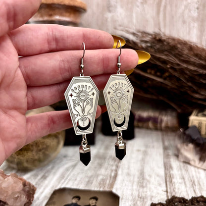 Coffin Black Onyx Point Earrings Sterling Silver & Stainless Steel Earrings /