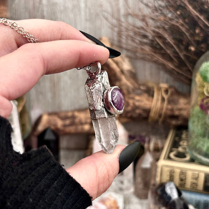 Clear Quartz & Star Ruby Crystal Statement Necklace in Fine Silver / Foxlark Collection - One of a Kind