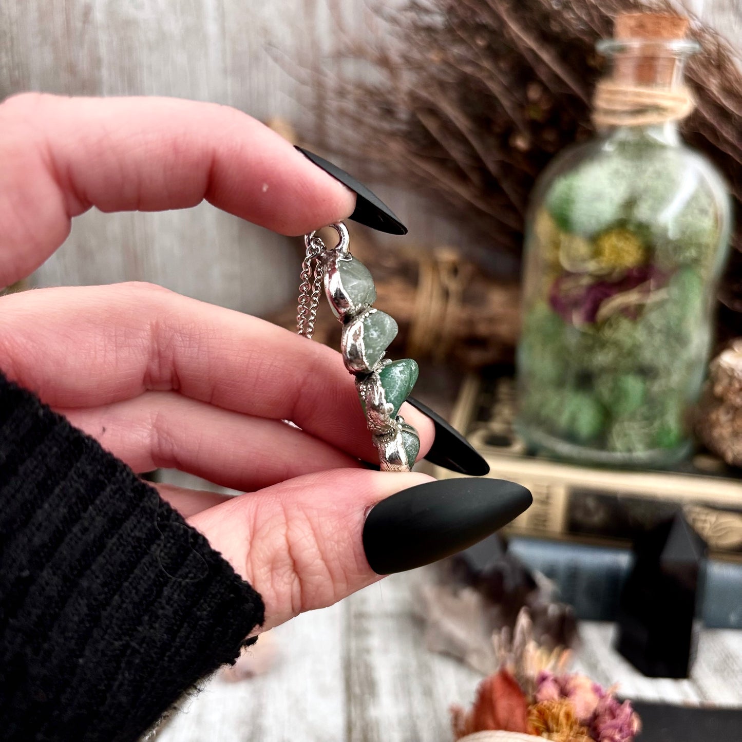 Four Stone Aventurine Necklace in Fine Silver / Foxlark Collection