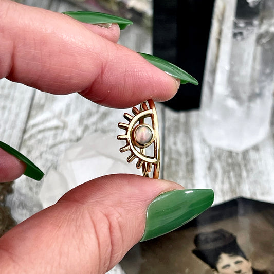Dainty Third Eye Opal Ring Set in Brass  Size 7 8 9 10