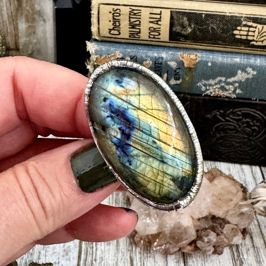 Labradorite Crystal Ring Fine Silver Size 6 / Foxlark Collection - One of a Kind