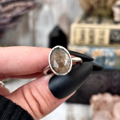 Smoky Quartz Ring Fine Silver Small faceted Stone Ring Size 5 6 7 8 9 10 11 / Foxlark Collection