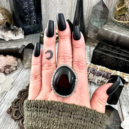 Large Black Obsidian Ring Silver Size 9/ Foxlark Crystal Jewelry Collection