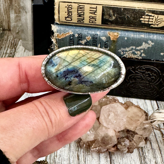 Labradorite Crystal Ring Fine Silver Size 6 / Foxlark Collection - One of a Kind