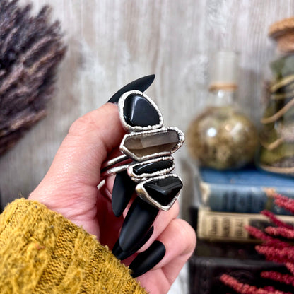 Multi Stone Black Obsidian Smoky Quartz Ring In Silver Size 10 / Foxlark Collection