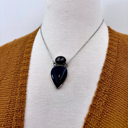 Multi Stone Black Sunstone Black Onyx Necklace Silver / Foxlark Collection