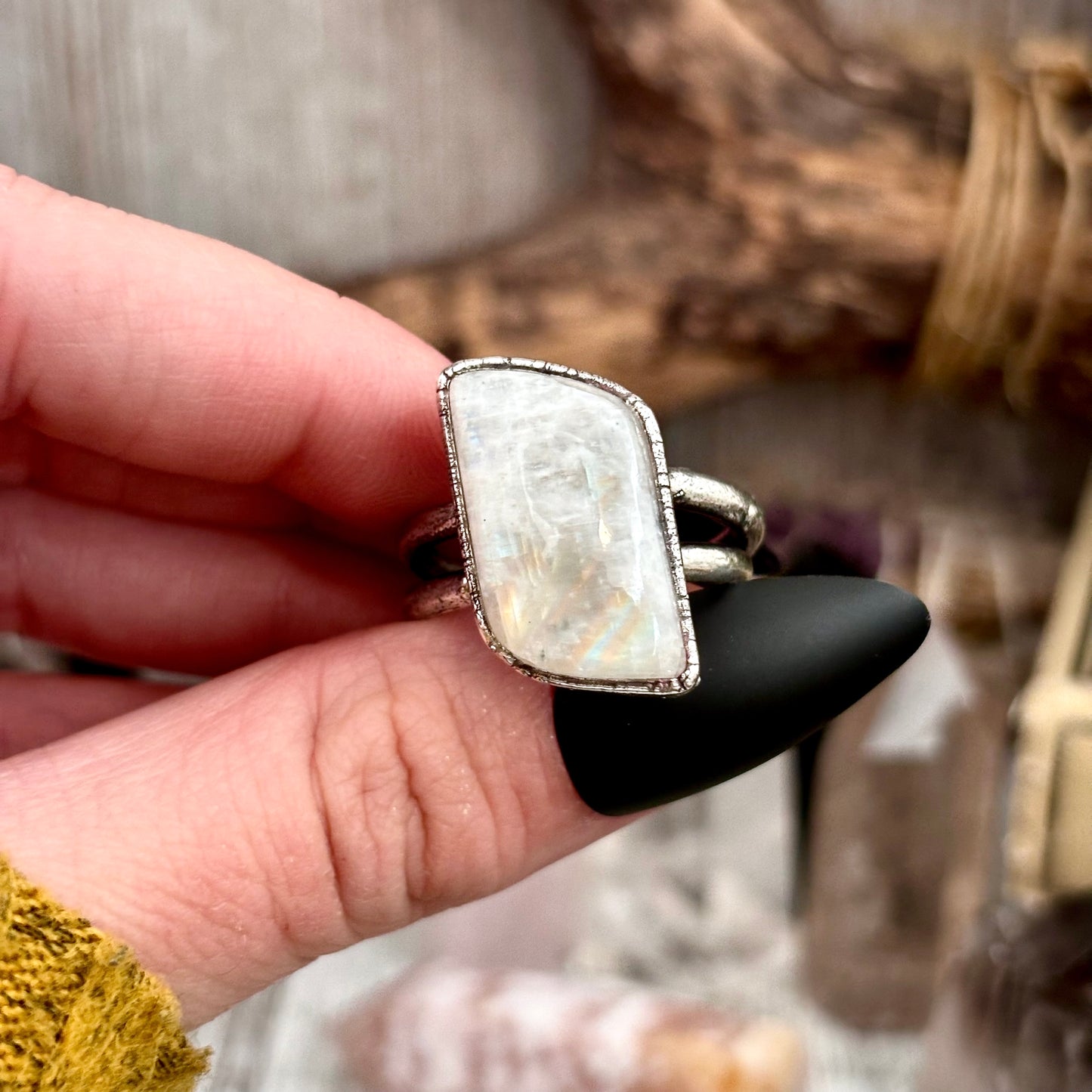 Rainbow Moonstone Ring Silver Size 10.5 / Foxlark Collection