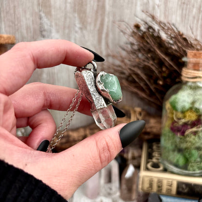 Clear Quartz & Aventurine Crystal Statement Necklace in Fine Silver / Foxlark Collection - One of a Kind