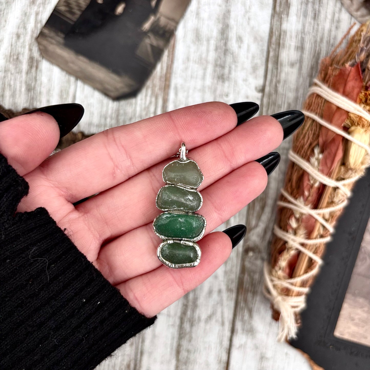 Four Stone Aventurine Necklace in Fine Silver / Foxlark Collection