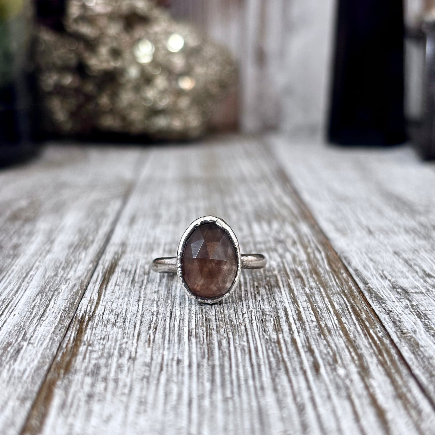 Smoky Quartz Ring Fine Silver Small faceted Stone Ring Size 5 6 7 8 9 10 11 / Foxlark Collection