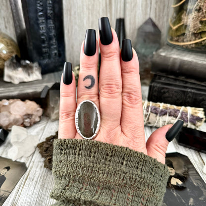 Silver Sheen Obsidian Ring Silver Size 8 / Foxlark Collection