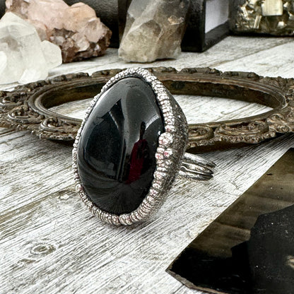 Large Black Obsidian Ring Silver Size 9/ Foxlark Crystal Jewelry Collection