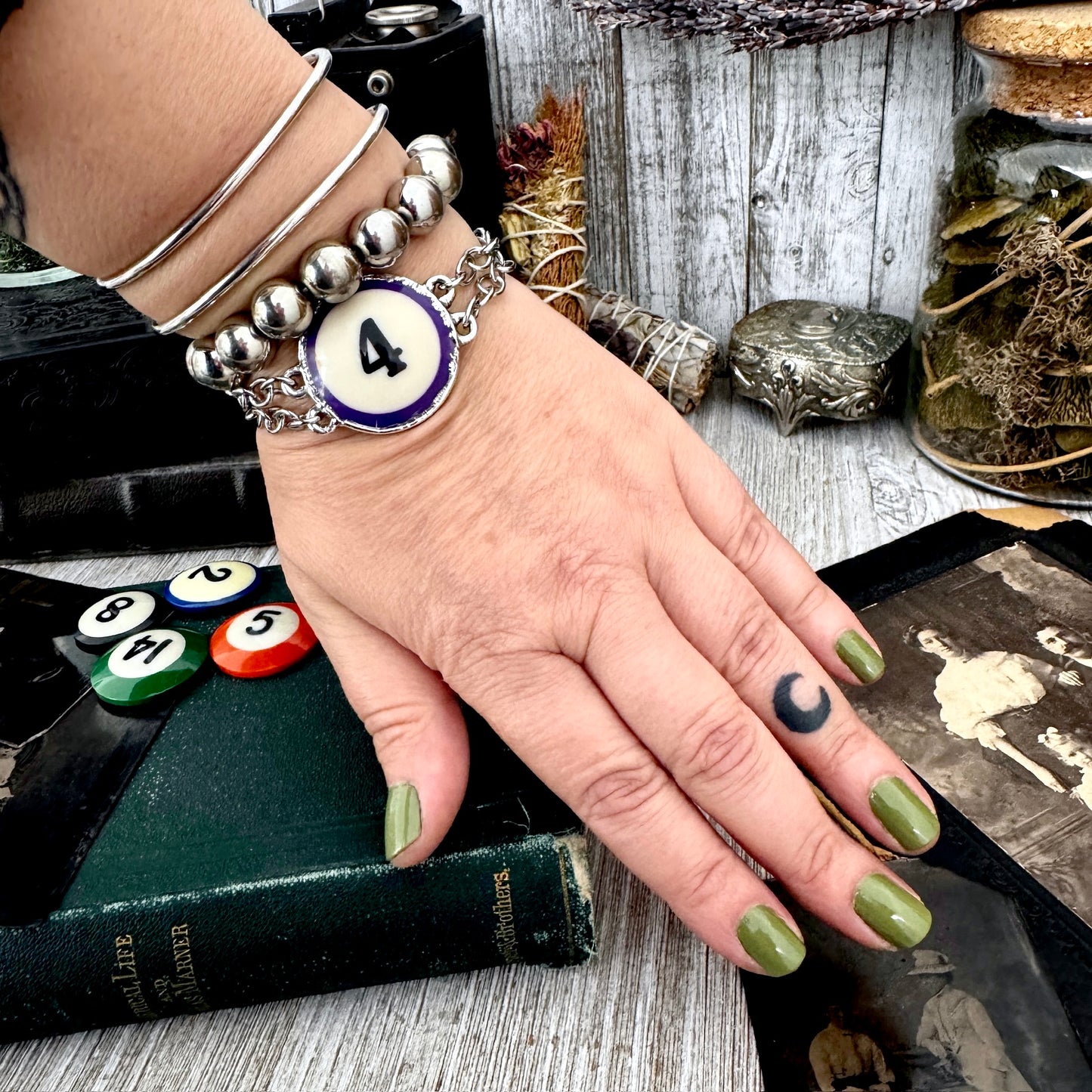 Playing Games - #4 Pool Ball Bracelet Fine Silver / One of a Kind.