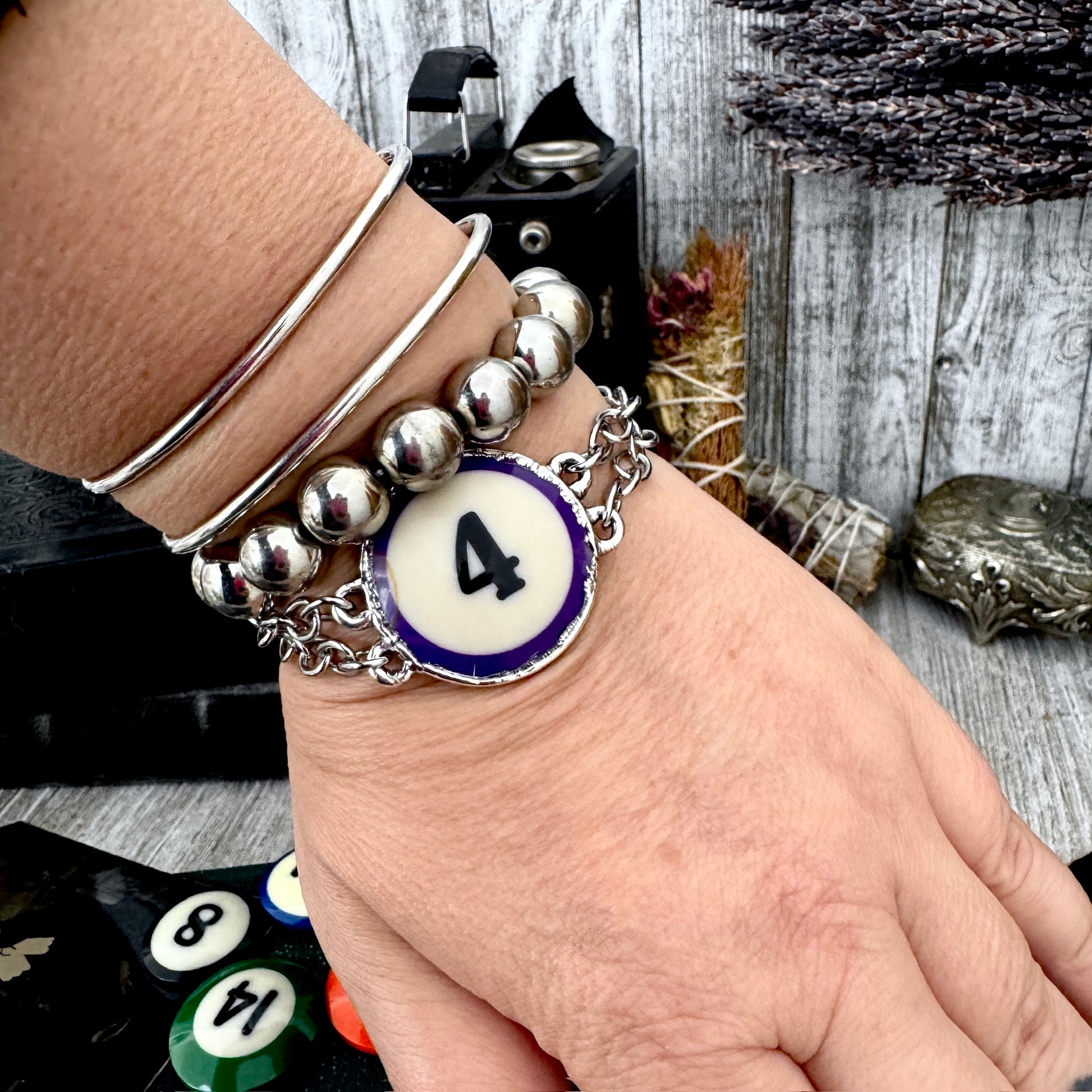 Playing Games - #4 Pool Ball Bracelet Fine Silver / One of a Kind.