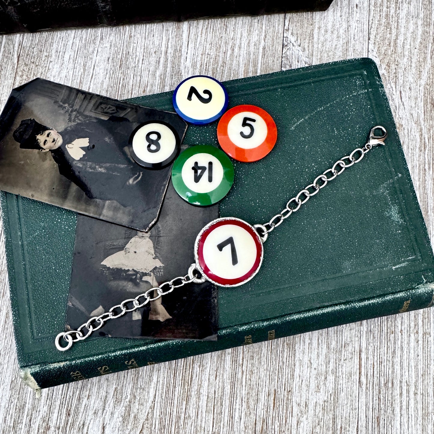 Playing Games - #7 Pool Ball Bracelet Fine Silver / One of a Kind.