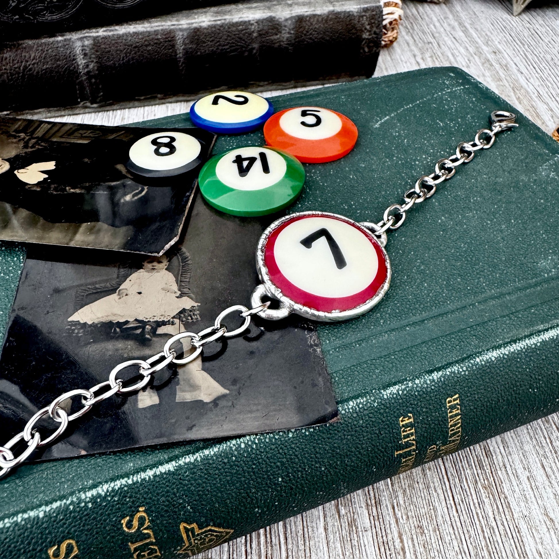 Playing Games - #7 Pool Ball Bracelet Fine Silver / One of a Kind.