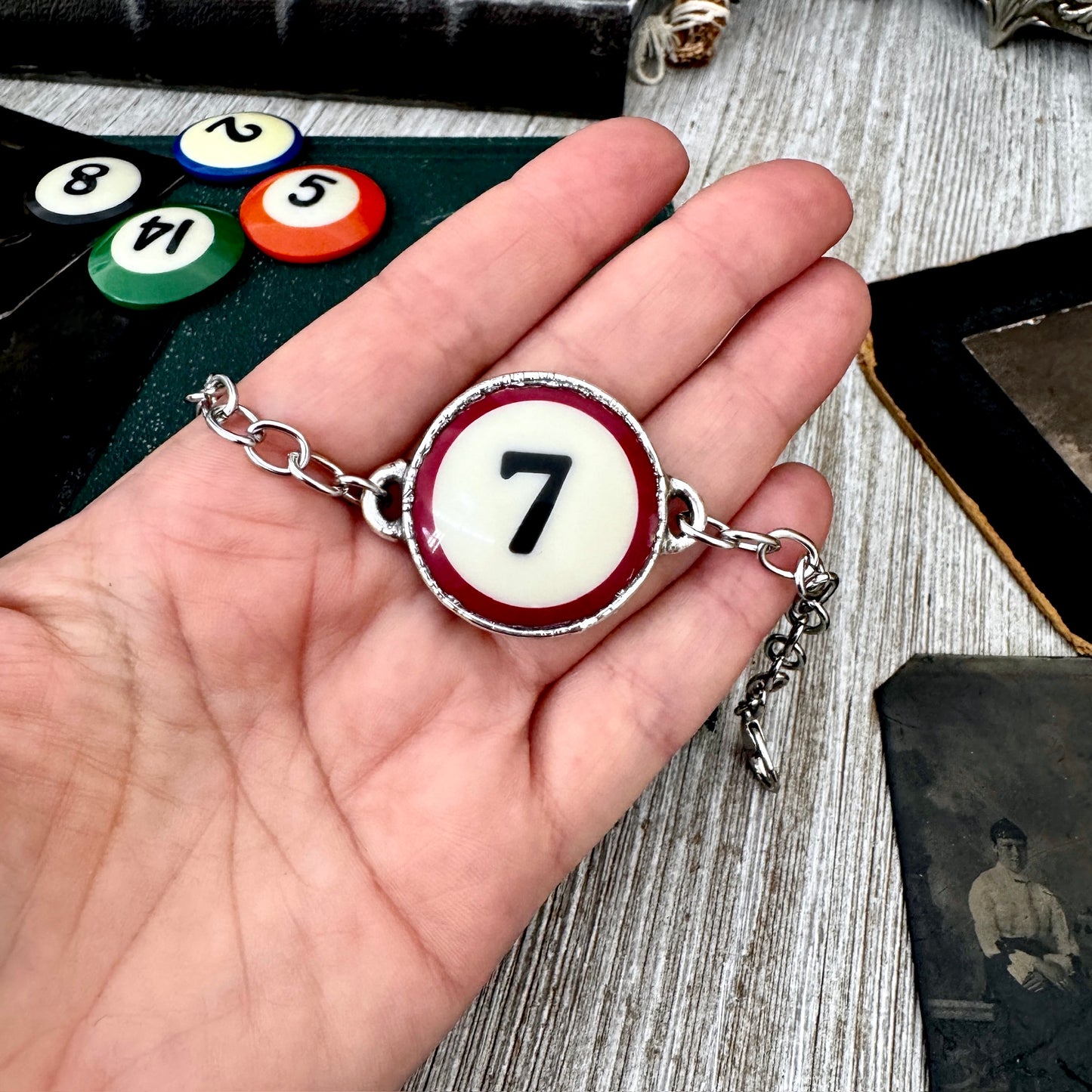 Playing Games - #7 Pool Ball Bracelet Fine Silver / One of a Kind.