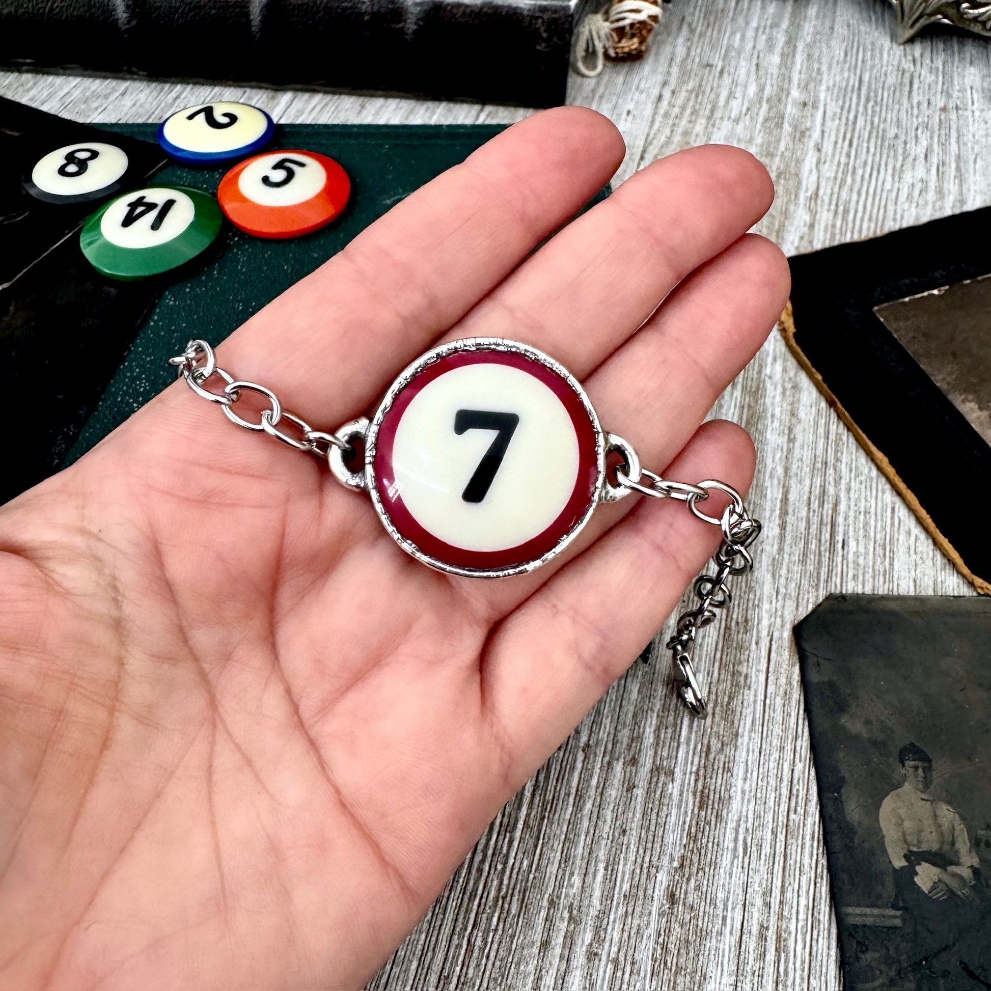 Playing Games - #7 Pool Ball Bracelet Fine Silver / One of a Kind.