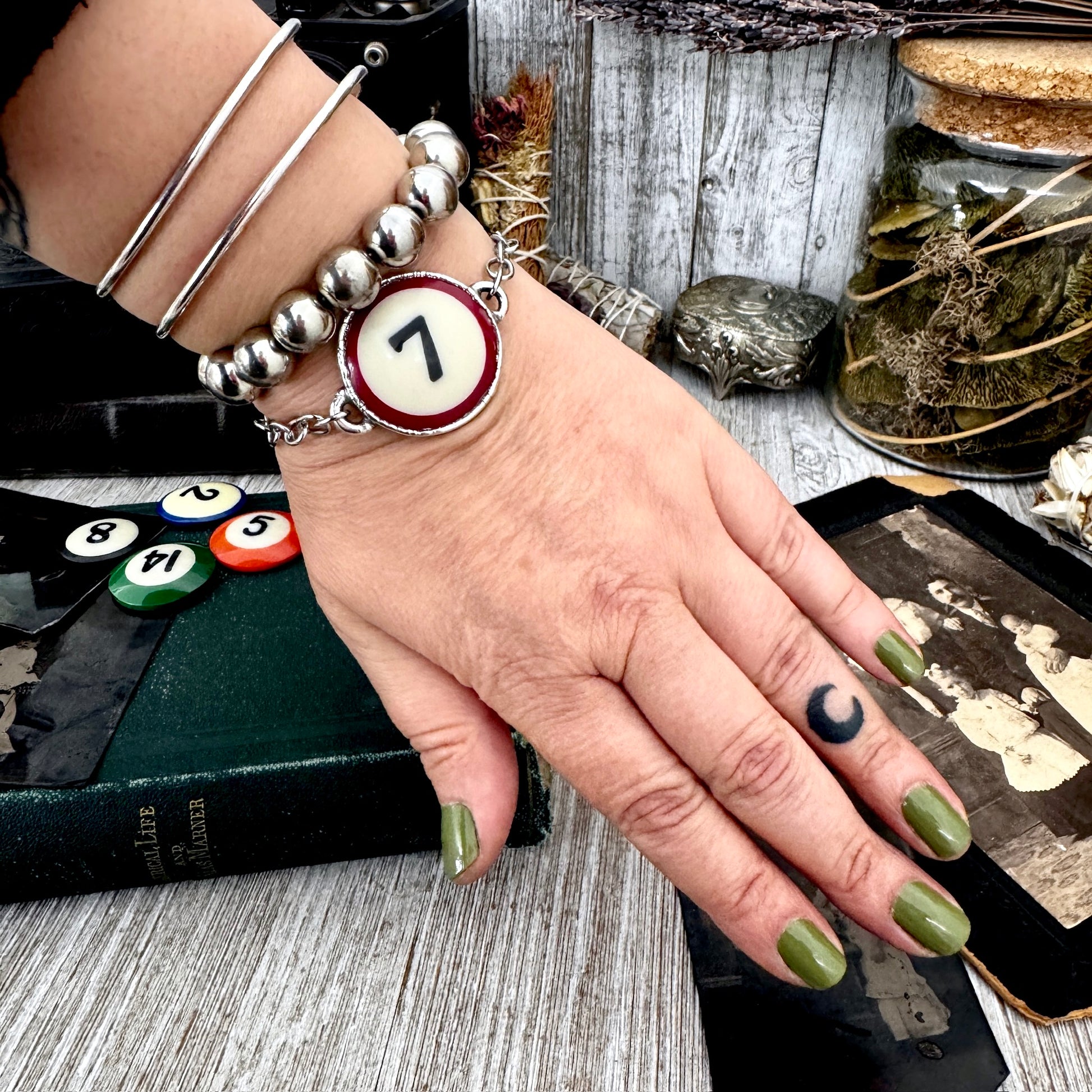 Playing Games - #7 Pool Ball Bracelet Fine Silver / One of a Kind.