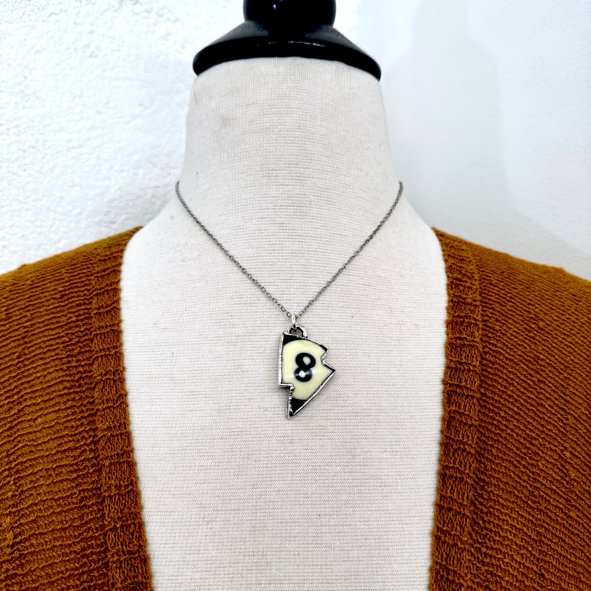 Playing Games - #8 Vintage Pool Ball Necklace Fine Silver - One of a Kind.