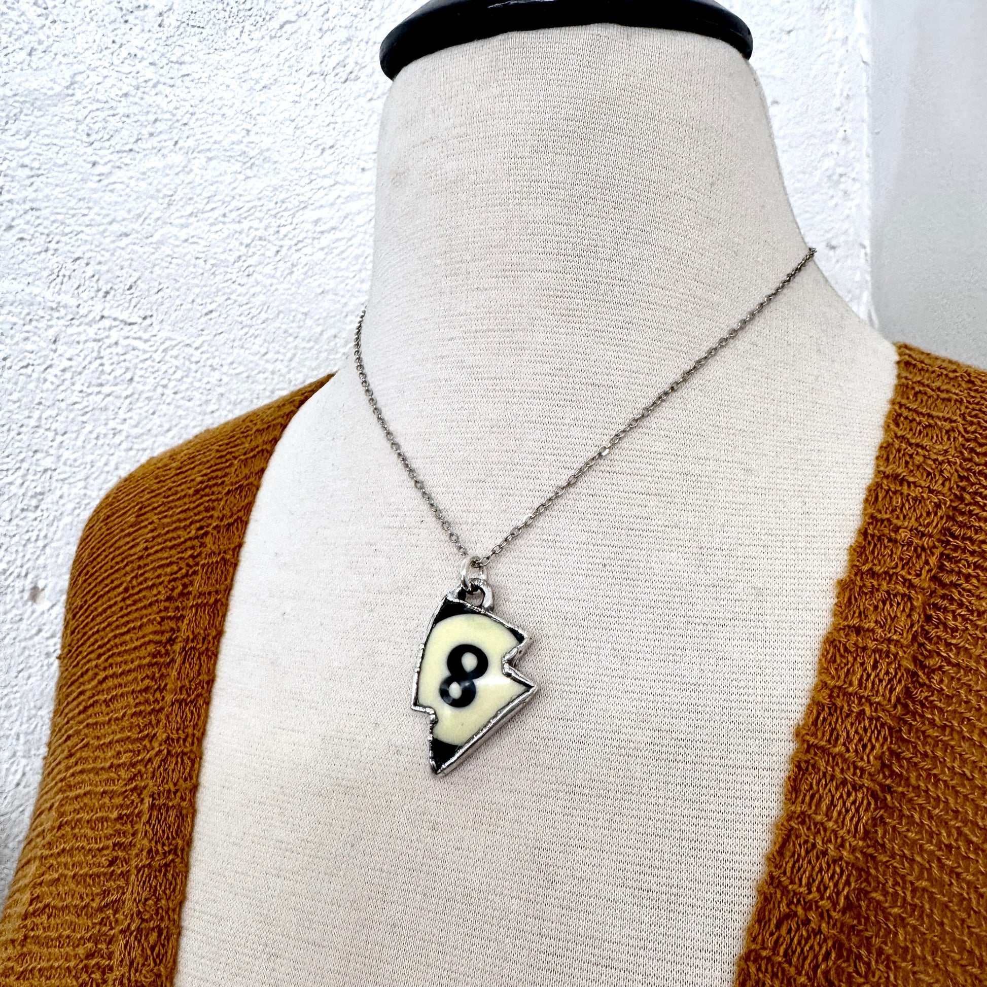 Playing Games - #8 Vintage Pool Ball Necklace Fine Silver - One of a Kind.