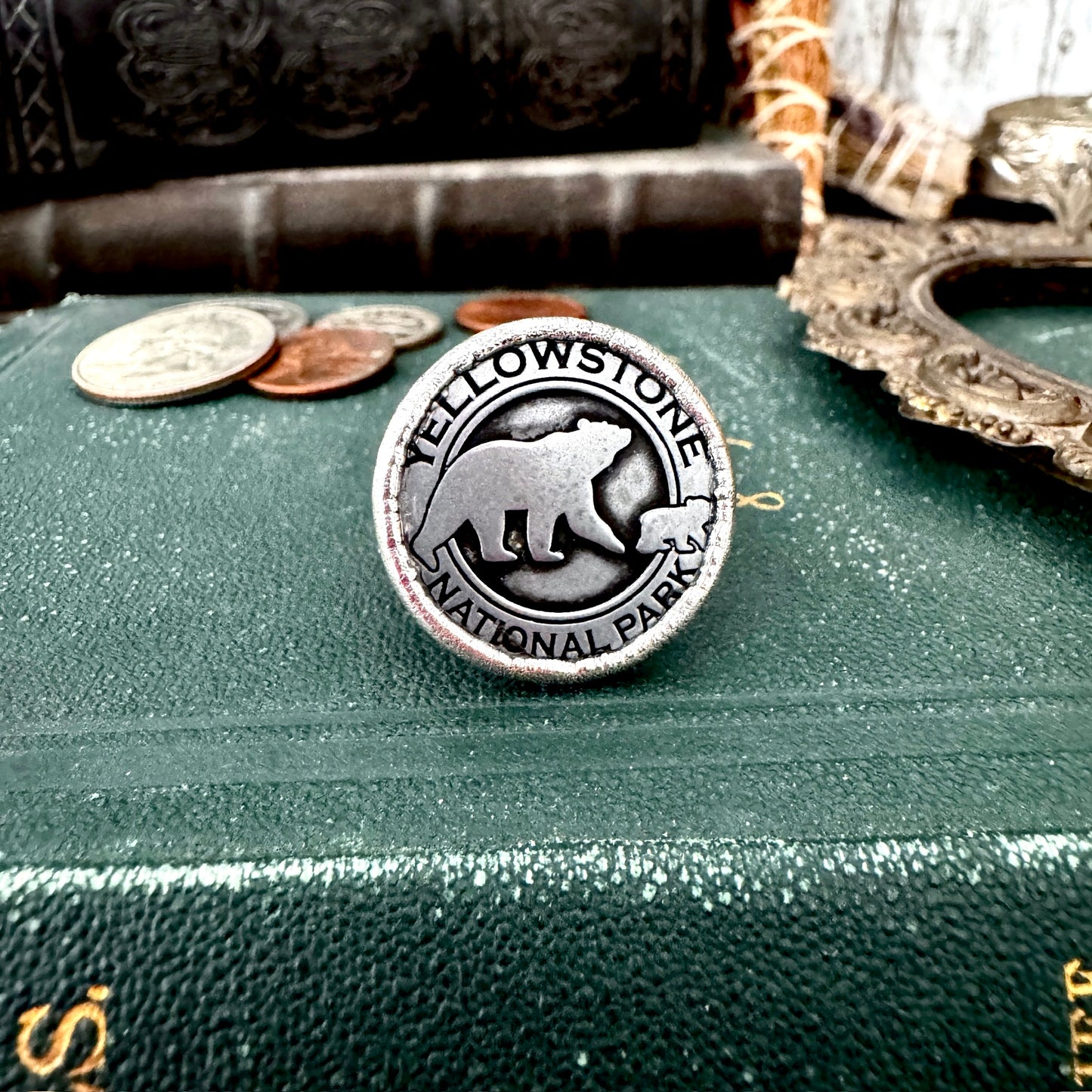 Lucky Penny Club - Vintage Collectible Yellowstone National Park Bear Token Ring Fine Silver Size 7 / One of a Kind