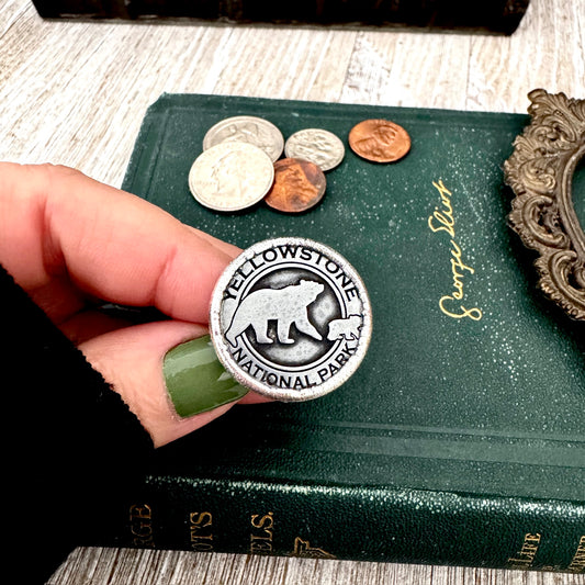 Lucky Penny Club - Vintage Collectible Yellowstone National Park Bear Token Ring Fine Silver Size 7 / One of a Kind