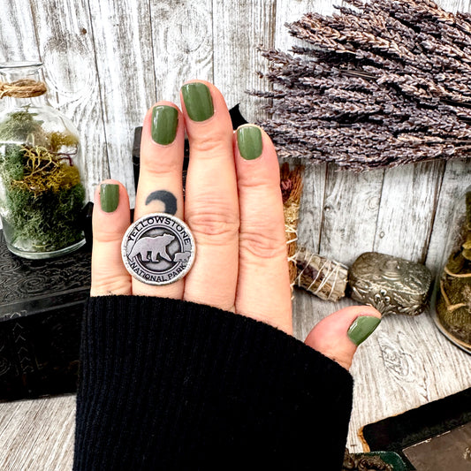 Lucky Penny Club - Vintage Collectible Yellowstone National Park Bear Token Ring Fine Silver Size 7 / One of a Kind