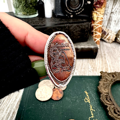 Lucky Penny Club - Vintage Rosie Riveter Pressed Penny Ring Fine Silver Size 10 / One of a Kind