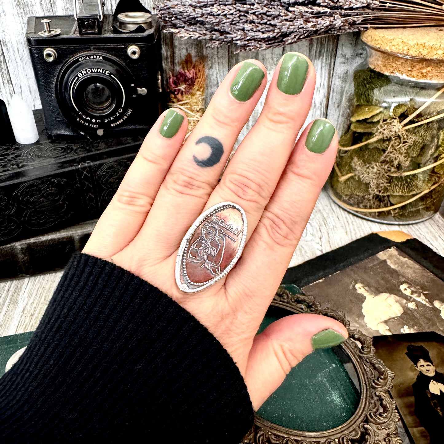 Lucky Penny Club - Vintage Rosie Riveter Pressed Penny Ring Fine Silver Size 10 / One of a Kind