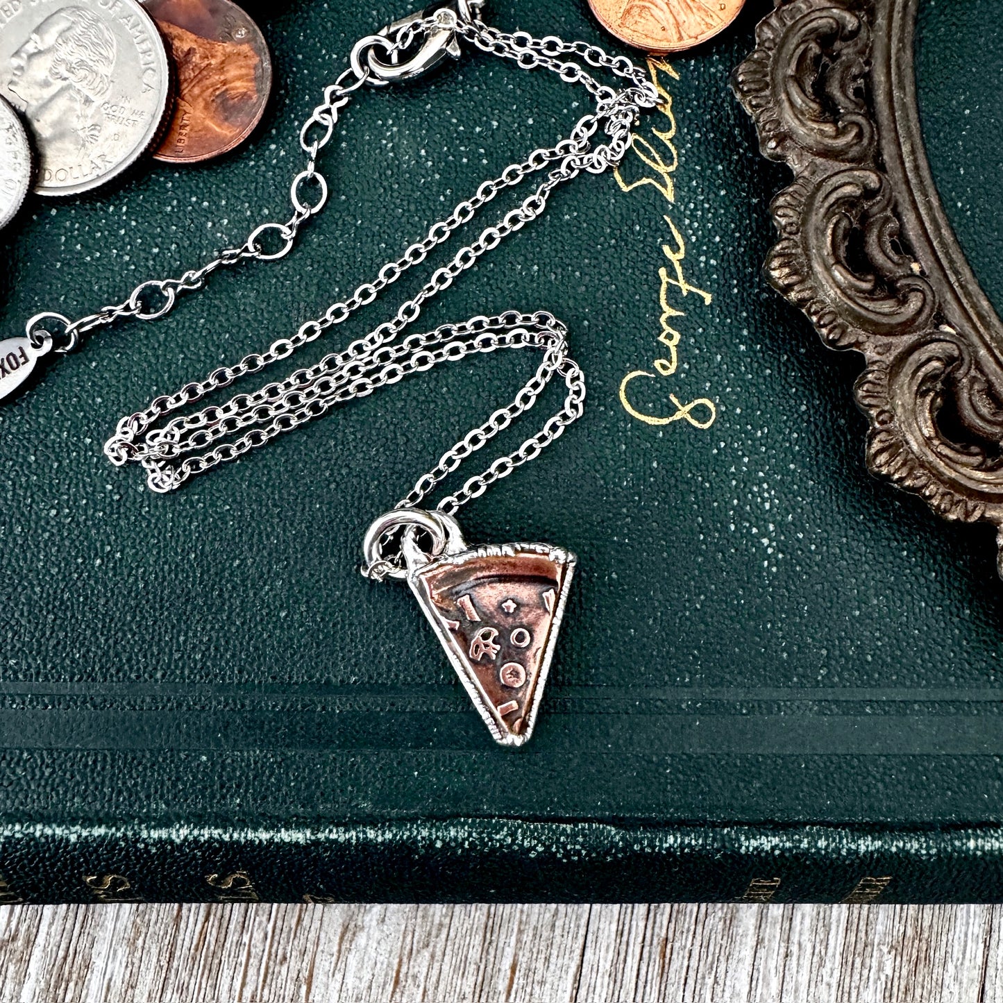 Lucky Penny Club - Copper Pizza Slice Necklace in Fine Silver - One of a Kind