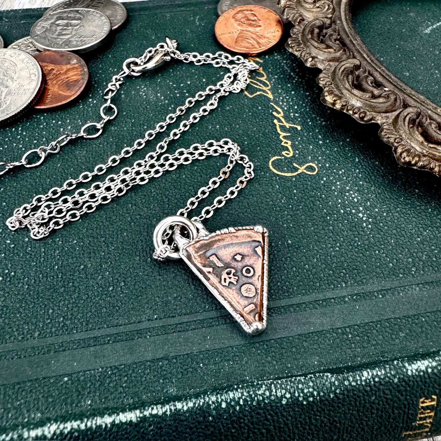 Lucky Penny Club - Copper Pizza Slice Necklace in Fine Silver - One of a Kind
