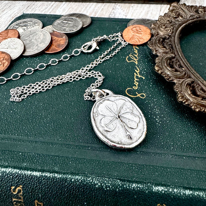 Lucky Penny Club - Four Leaf Clover Good Luck Necklace Fine Silver - One of a Kind