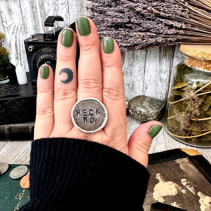 Lucky Penny Club -Blacksmith-forged Heck No Coin Ring Fine Silver Size 9 / One of a Kind