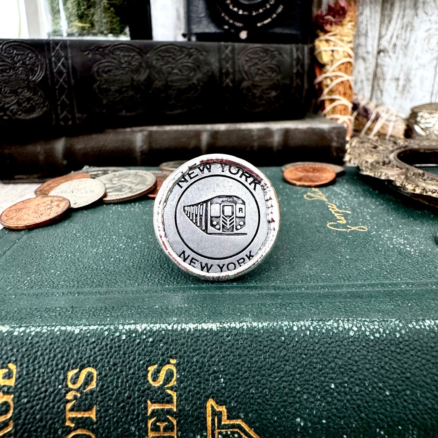 Lucky Penny Club - Vintage Collectible NYC Subway National Parks Token Ring Fine Silver Size 8 / One of a Kind