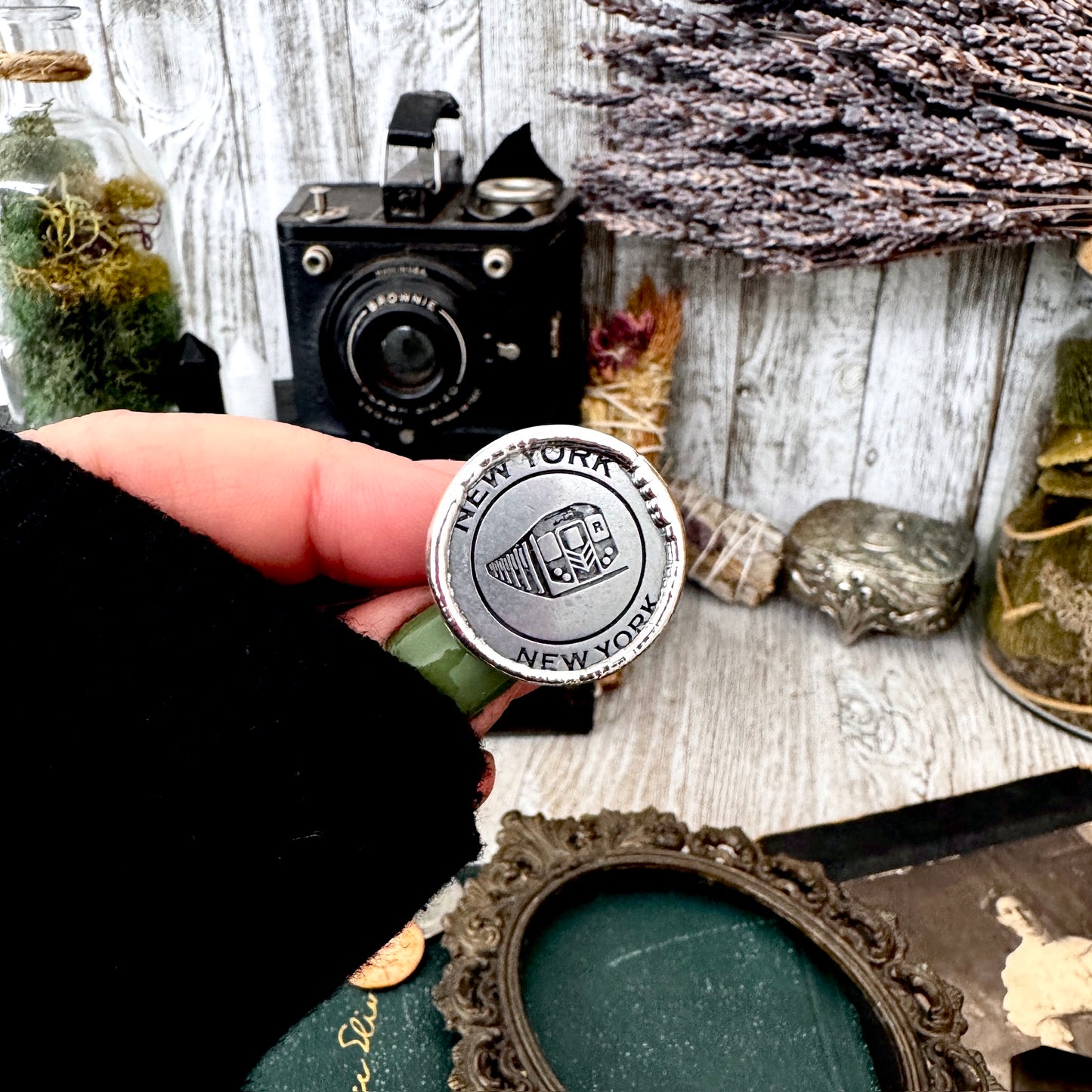 Lucky Penny Club - Vintage Collectible NYC Subway National Parks Token Ring Fine Silver Size 8 / One of a Kind