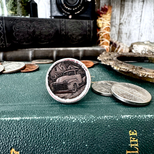 Lucky Penny Club - HOBO Nickel Vintage Truck Coin Ring Fine Silver Size 11 / One of a Kind