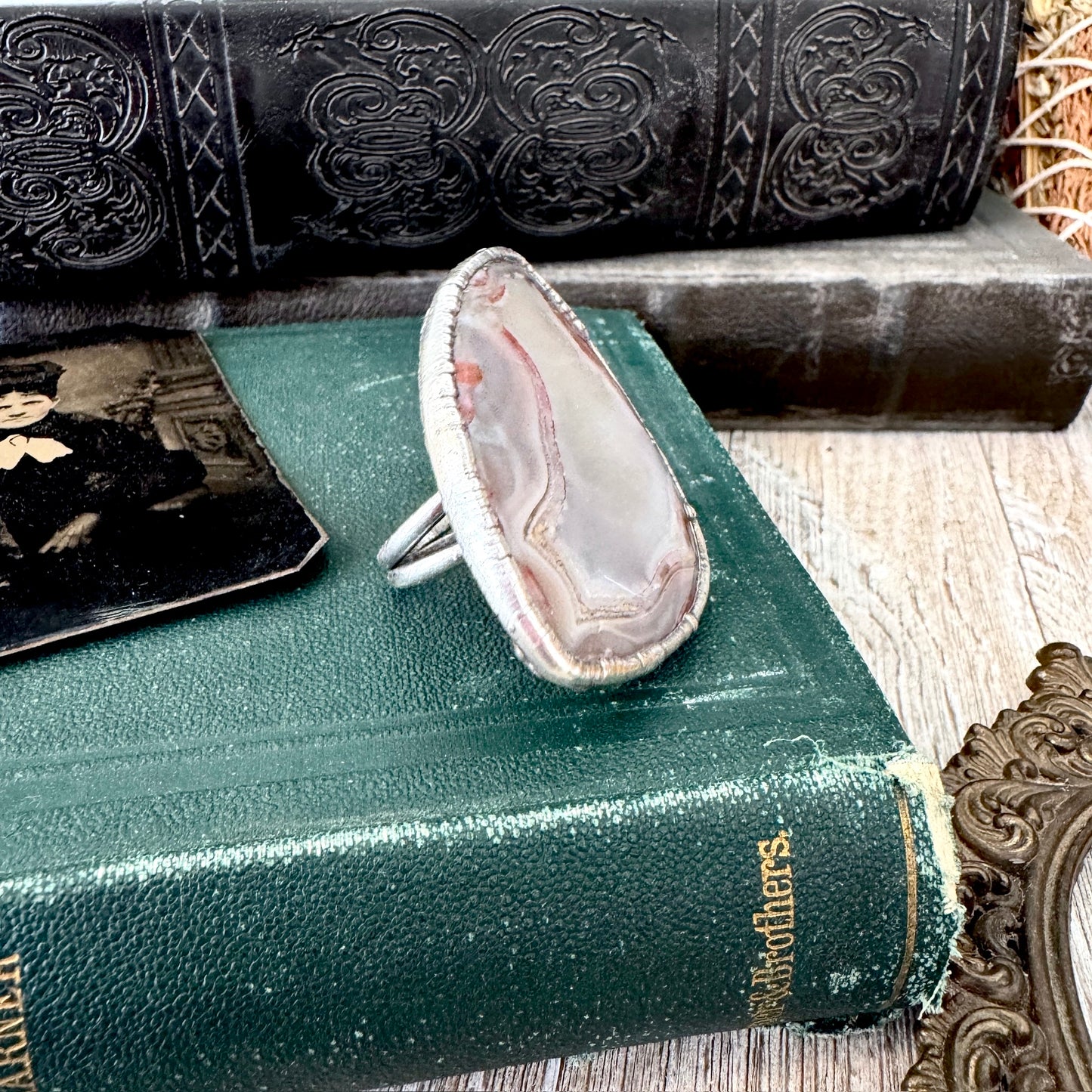 The Colossal Collection - Crazy Lace Agate Crystal Ring Fine Silver Size 8 / One of a Kind