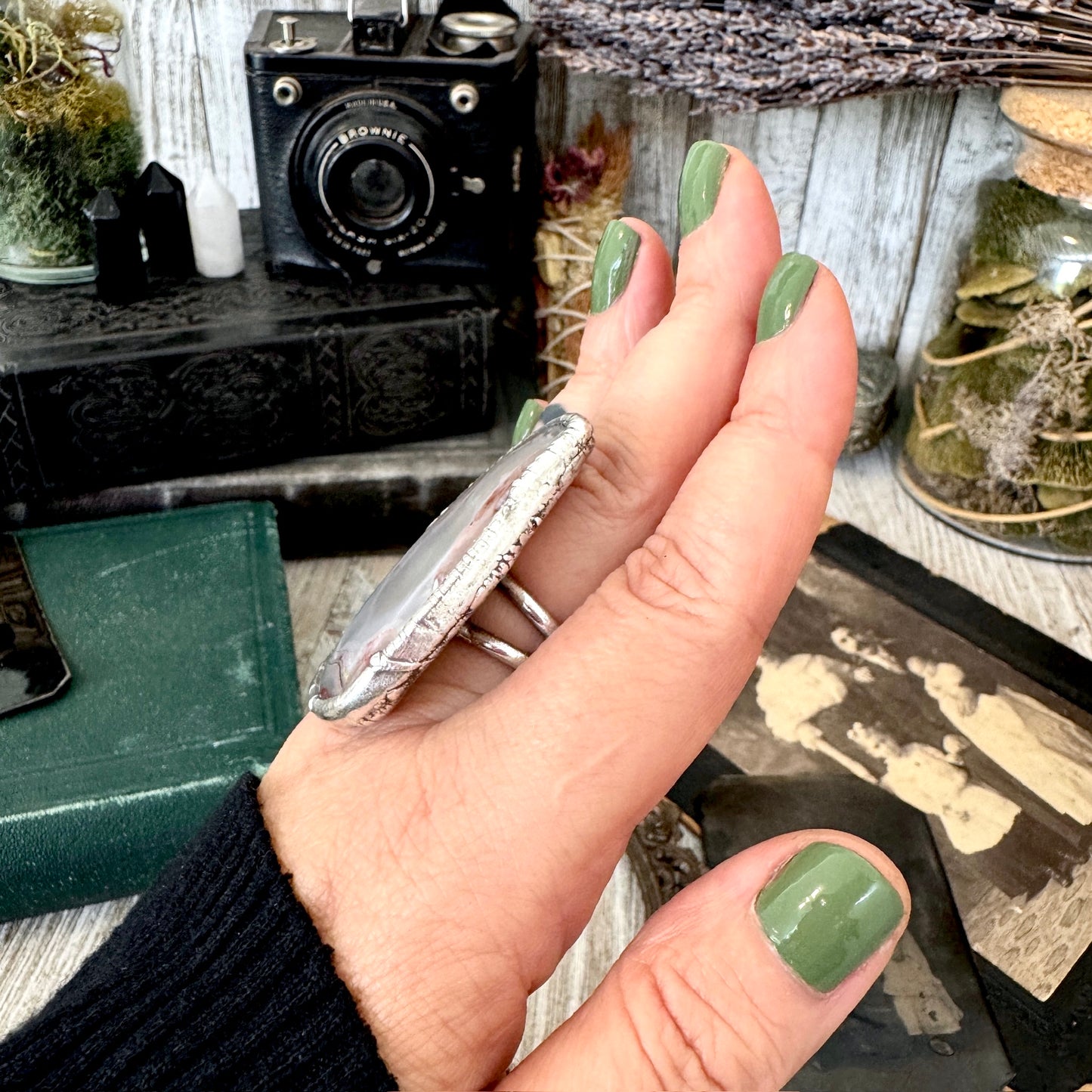 The Colossal Collection - Crazy Lace Agate Crystal Ring Fine Silver Size 8 / One of a Kind