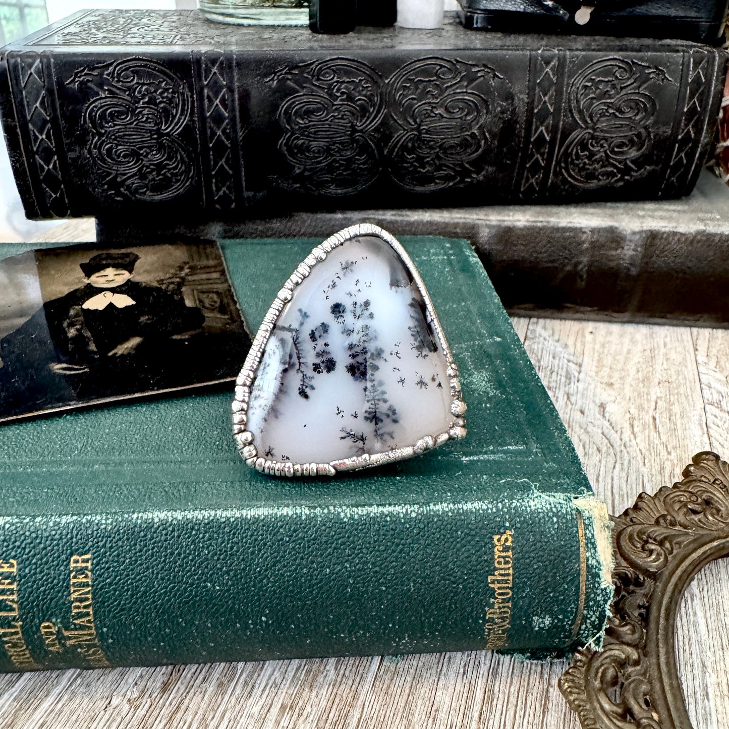 The Colossal Collection - Dendritic Agate Crystal Ring Set in Fine Silver Size 7.5 /One of a Kind