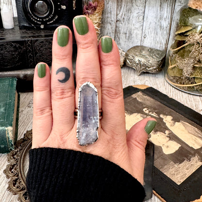The Colossal Collection - Aqua Aura Quartz Crystal Ring Set in Fine Silver Size 10 / One of a Kind