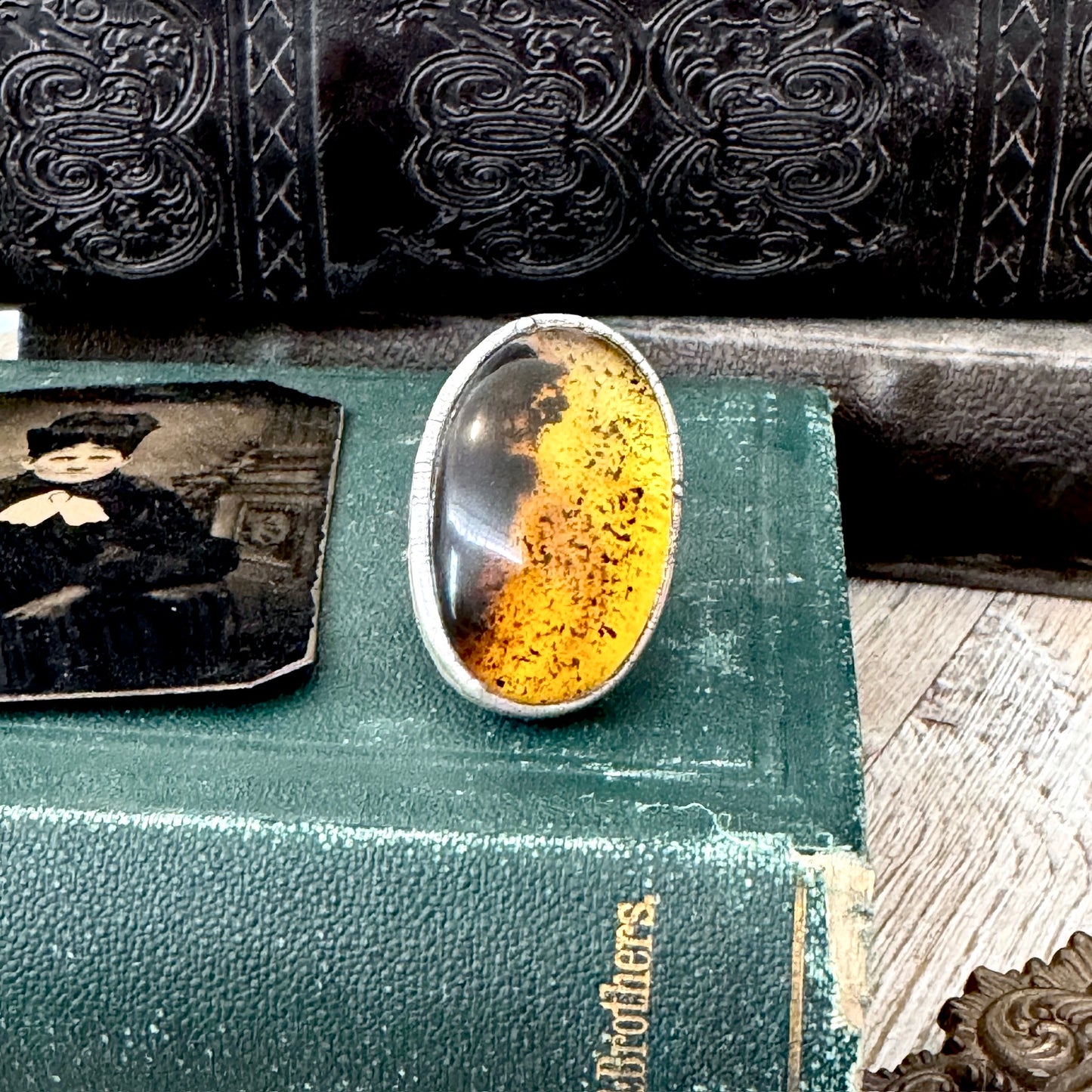 The Colossal Collection - Baltic Amber Ring Fine Silver Size 7.5 / One of a Kind
