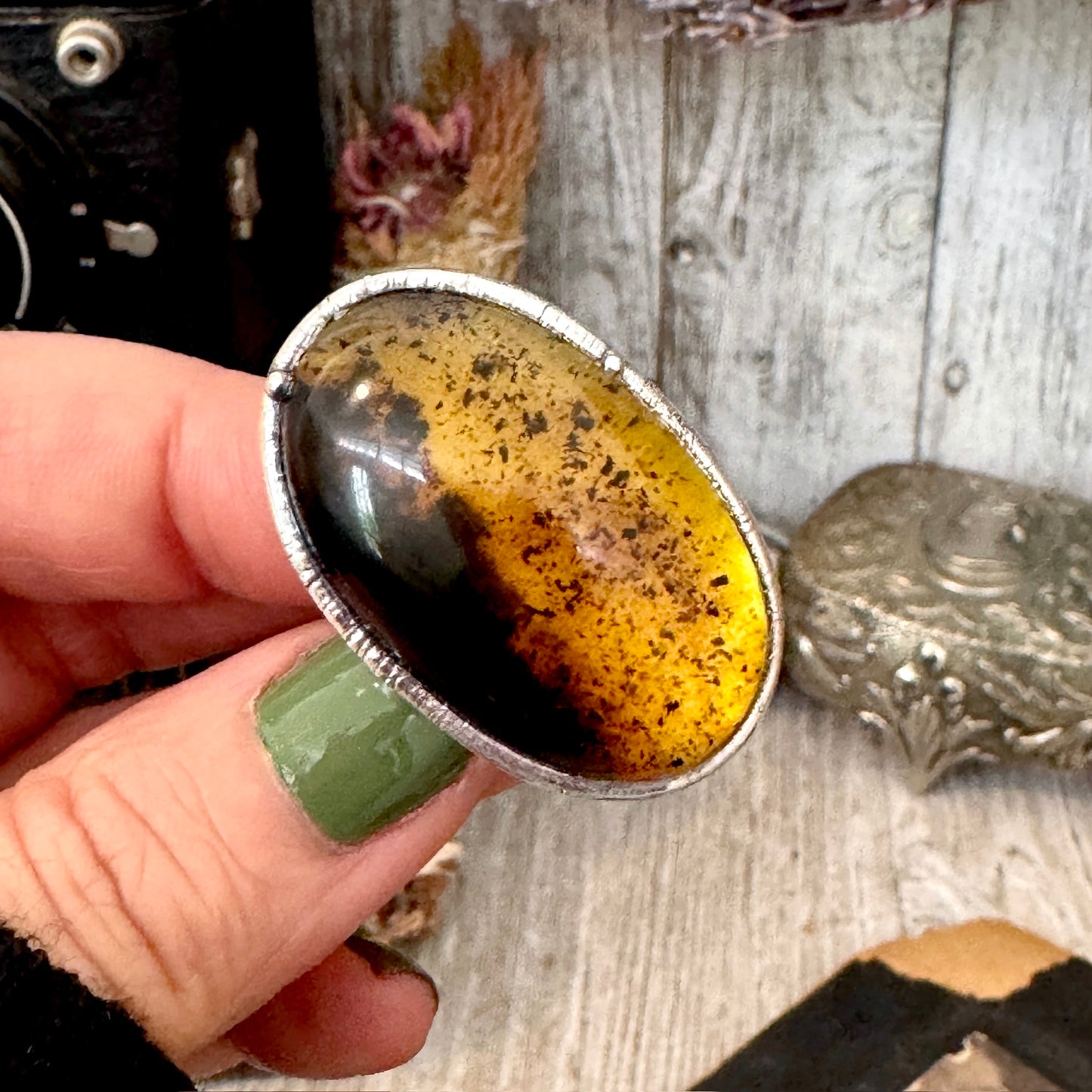 The Colossal Collection - Baltic Amber Ring Fine Silver Size 7.5 / One of a Kind