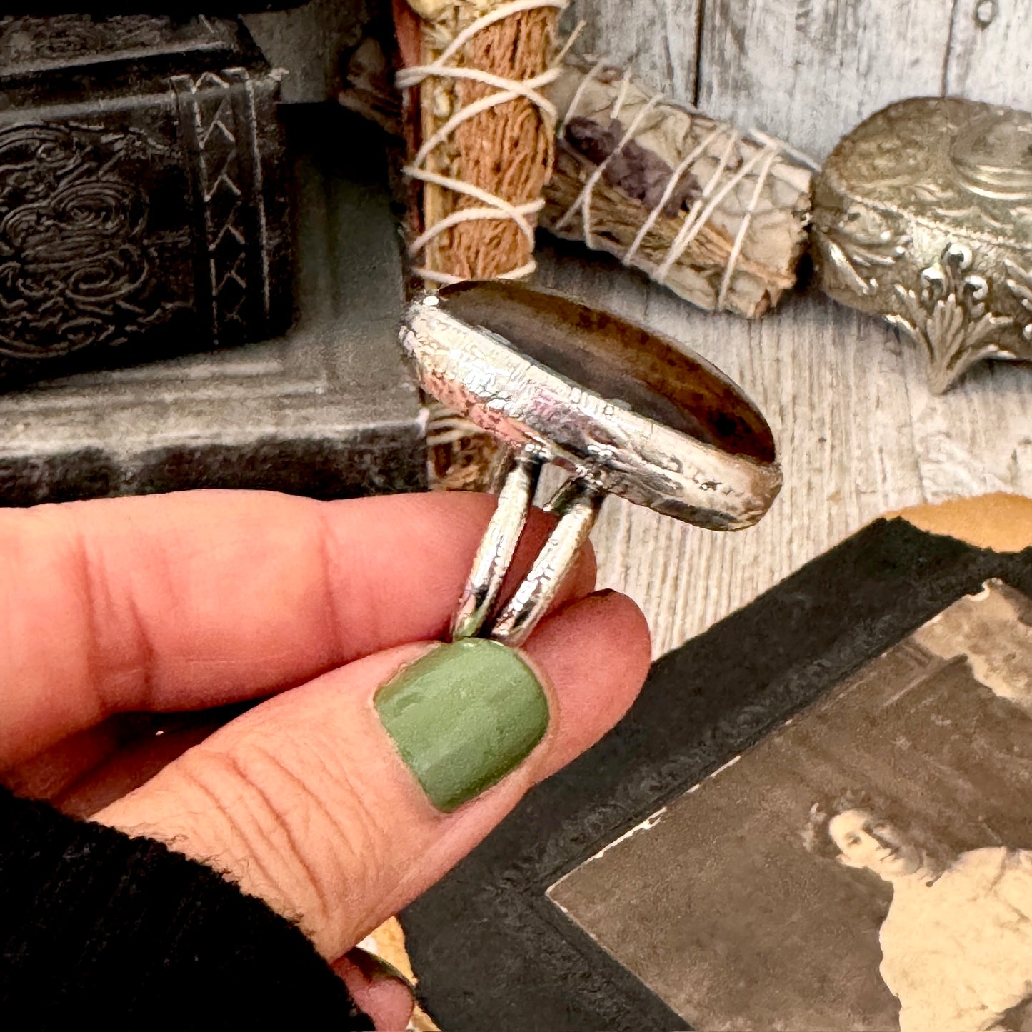 The Colossal Collection - Baltic Amber Ring Fine Silver Size 7.5 / One of a Kind