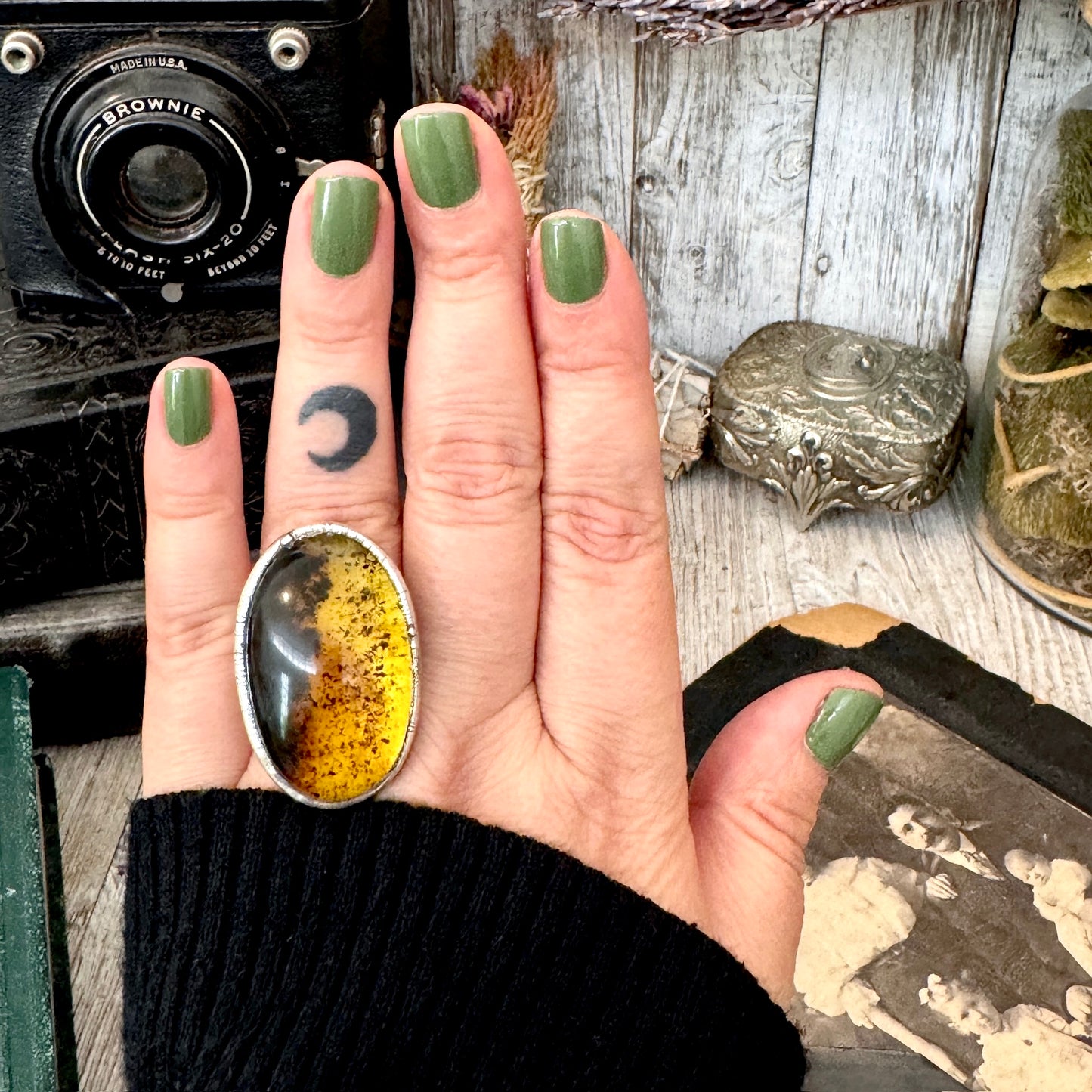 The Colossal Collection - Baltic Amber Ring Fine Silver Size 7.5 / One of a Kind